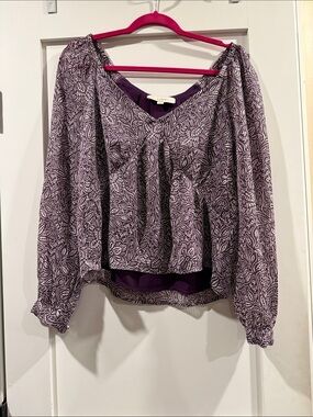 LOFT Purple Paisley V-Neck Peasant Top